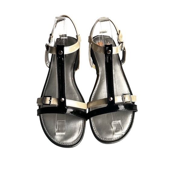Bandolino Shoes - Bandolino sandal flat strappy black cream patent leather size 10